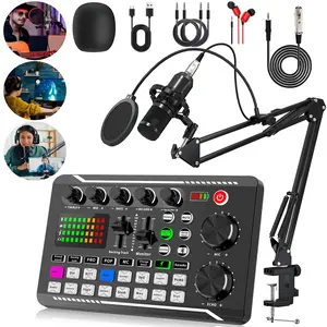 F998 Live Podcast Equipment, Wireless Bluetooth connection Live Sound Card Blog Machine For Live Streaming, Blog Live Audio Device with Mic, Music Control Mixer For Smartphones computers Gaming Live broadcast Music Singing
