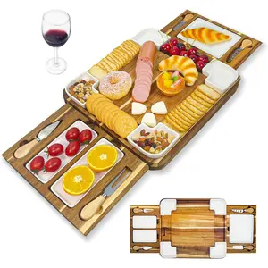 16.5"x15"x2.8" Large Charcuterie Board, Wooden Cheese Board with Four Ceramic Bowls and Charcuterie Board Accessories, Charcuterie Board Set for Housewarming, Christmas and Thanksgiving