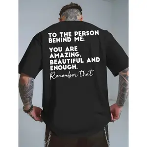 Men'S Red Motivational Back Print T-Shirt - "To The Person Behind Me..." Inspirational Message, Breathable Round Neck Casual Summer Beach Shirt, Comfort Fit Short Sleeve Top For Daily Wear & Vacation Outfits