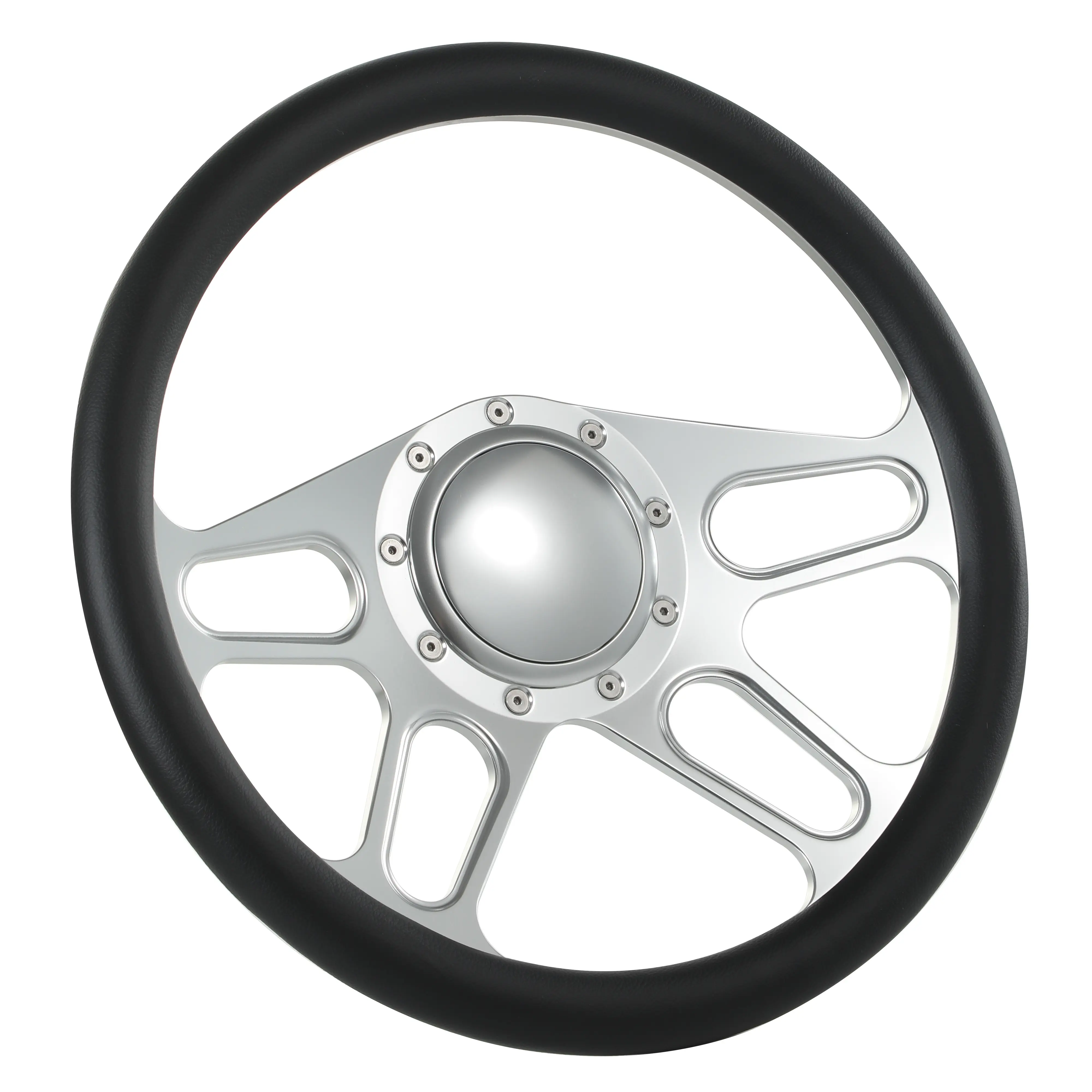 14'' Billet Alum. Steering Wheel - 2'' Dish, Black Half Wrap, Aluminium Aftermarket Steering Wheel for Ford Thunderbird Mustang EXP, with Horn Button, No, Dish 2"