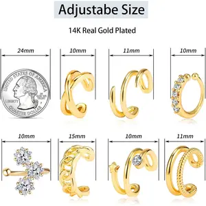 16 Pcs Fake Clip on Earrings for Women Non Piercing, Adjustable Fake Ear Cuffs Clip On Earrings Set for Gift