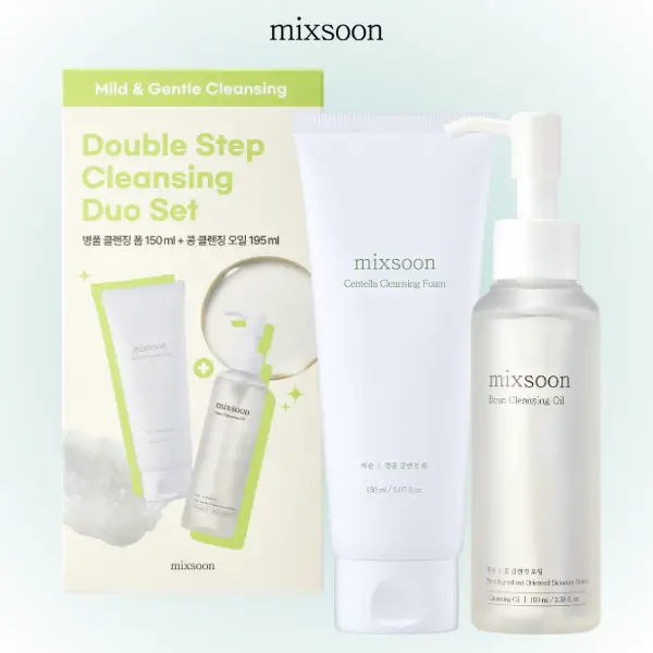 [mixsoon] Deep Cleansing Duo Mild Daily Facial Cleanser Set - Blackhead Removal, Sebum Control, Moisturizing, Soothing, Acne Care | 6.59 fl.oz/195ml Bean Oil + 5.07 fl.oz/150ml Centella Foam