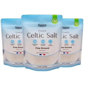 NEW 2026 !!! Sante Naturelle Celtic Salt Grey Coarse Sea Salt - 1.1lb (18oz) Pack of 3, Unrefined Organic French Sea Salt, Rich in 82+ Minerals Salt, 100% Natural & Hand Harvested Sal Celtica