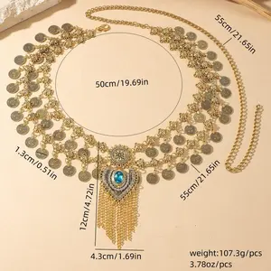 [Bohemian Waist Belt] Double-Layer Coin & Tassel Waist Belt | Elegant Bohemian Vintage-Inspired with Turquoise & Rhinestone Accents | Ideal for Summer Dresses, Beach Parties & Festivals