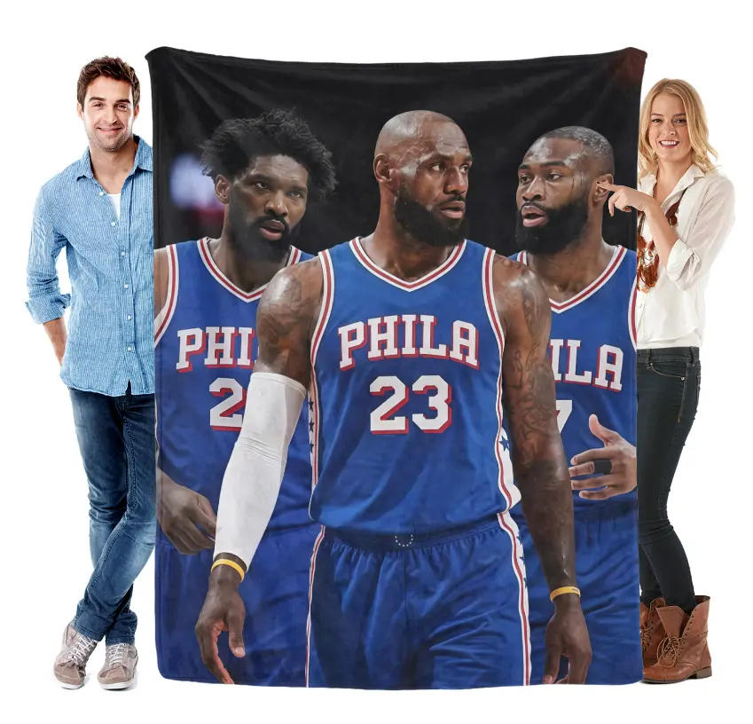LeBron James Basketball Flannel Throw Blanket, Philadelphia Basketball Fan Fleece Blanket, Soft Cozy Warm Throw for Teens & Adults, Bedroom Couch Game Room Decor Gift