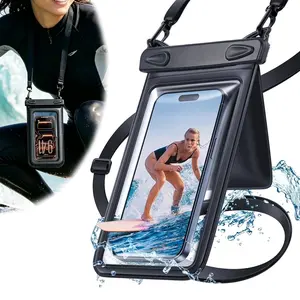 HOMEYA Double Space Waterproof Phone Pouch Bag with Lanyard, Floating Dry Bag Case for iPhone/Samsung/Galaxy, up to 8" - Black