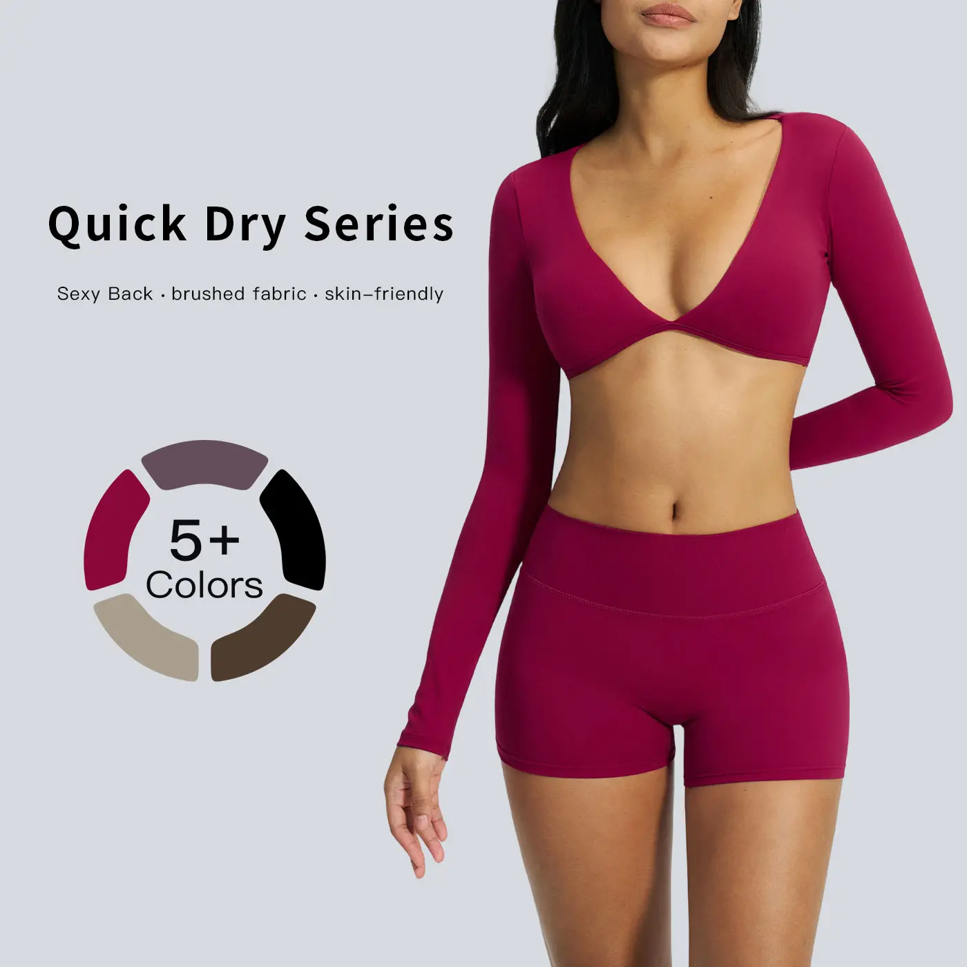 Tenwolf Women's 2-Piece Fashionable Sportswear Set - Nylon Spandex Long Sleeve Crop Top & High Waist Leggings, Do Not Bleach, for Yoga & Gym Workouts