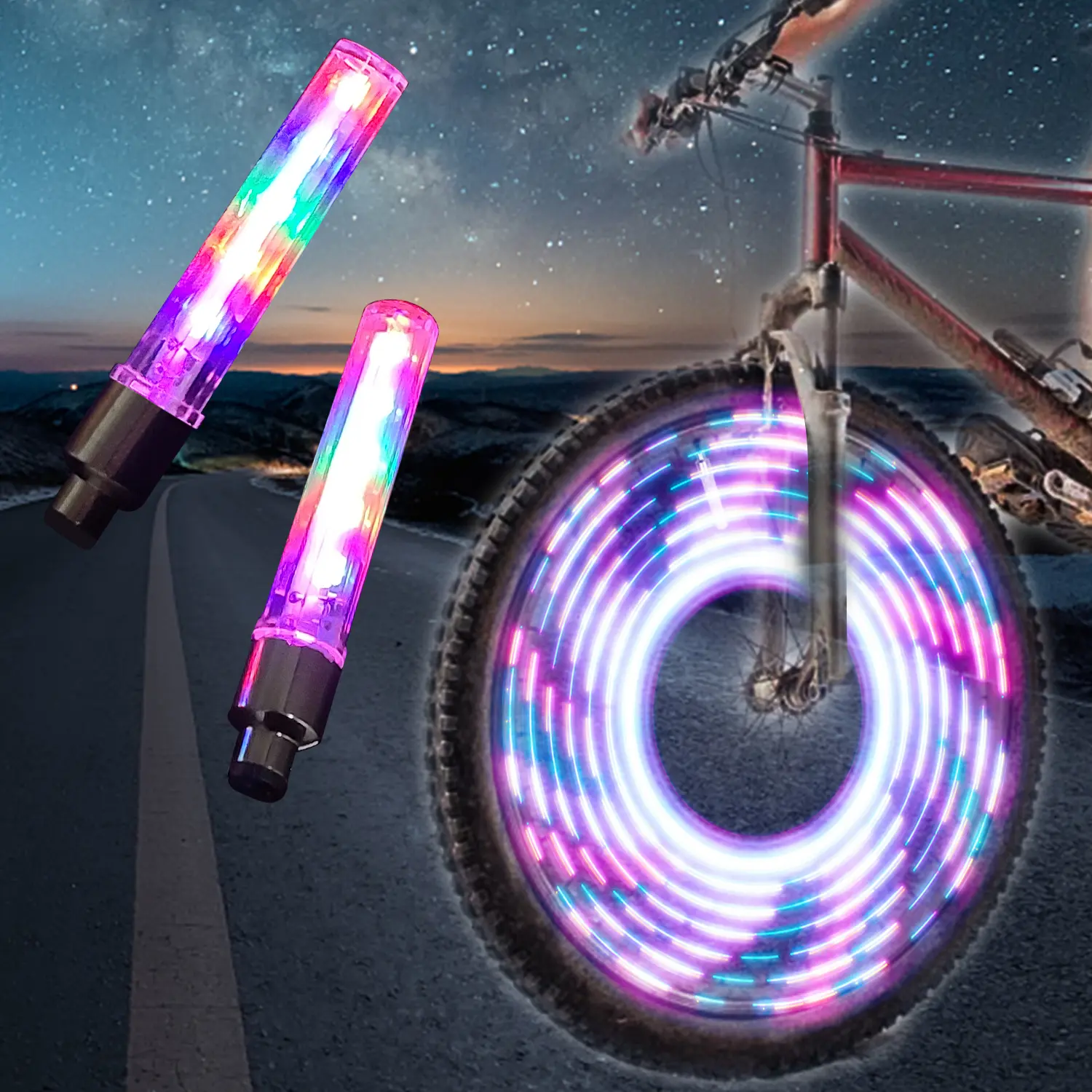 2 Pack Bicycle Waterproof LED Bike Rim Lights for Wheel Tire Valve Spoke 7 Model