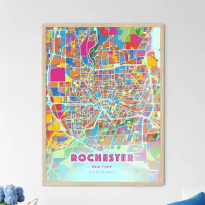 Rochester Minnesota Crazy Colorful Art Map Customizable Poster Print Unique Wall Decor Personalized Gift