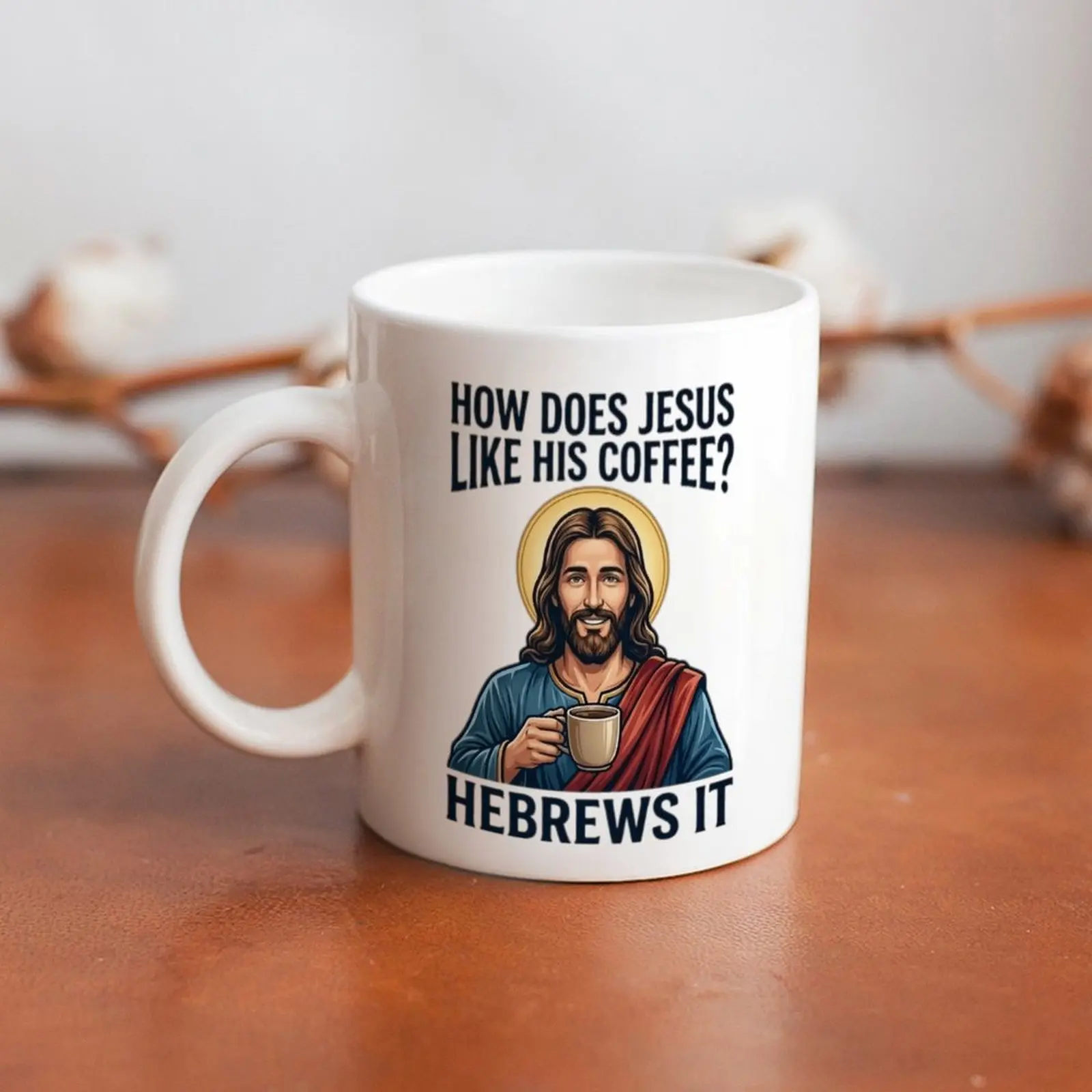Funny Jesus Coffee Mug | “How Does Jesus Like His Coffee? He Brews It” Christian Pun Humor Cup | Viral Religious Meme Mug Gift for Christians, Bible Lovers & Coffee Addicts