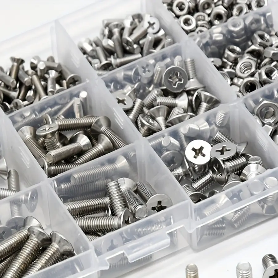 340pcs Boxed Multi-Spec Nickel Plated and Heavy Duty Bolt Assortment Kit Set, Includes Nuts, Durable Metal Fasteners for Home and Workshop Use