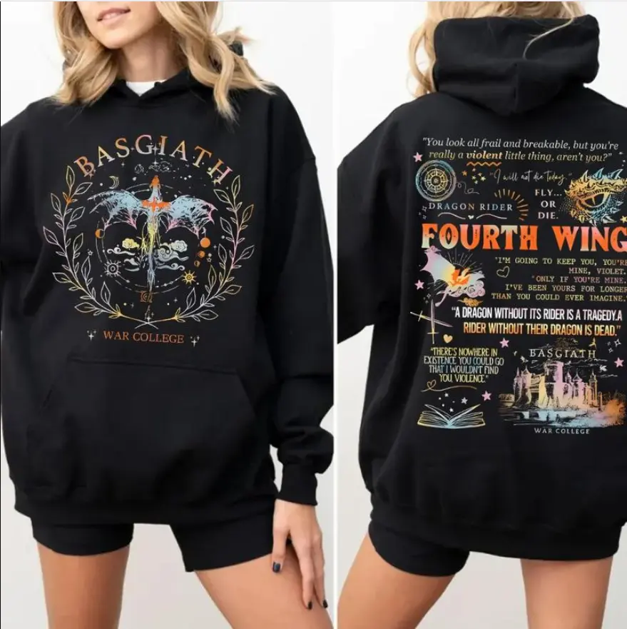 Adults and Youth Fourth Wing Hoodie, Basgiath War College Shirt, Dragon Rider Hoodie, Violet Sorrengail, Fantasy Reader, Xaden Riorson, Riders Quadrant, Unisex Sweater Pullover Hoodie