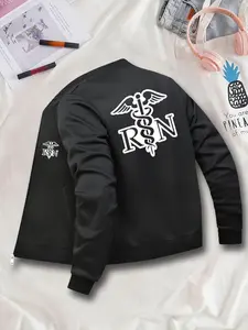 Women's Fashion Jacket with Rn Snake Pattern, Casual Graphic Zipper Cardigan, All Seasons Fitted Outerwear, Stylish Ladies Coat