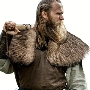 Viking Cloak Shawl JR3138228 Medieval Warrior Costume Beige Brown Warm Winter Halloween Cape-pu leather Sporty Men's Embroidered Wool Yarmulke Oversized Gamis Shoe hats Elastic Suspenders and Stockings Set Beanie Scarf Gloves Set Slouchy