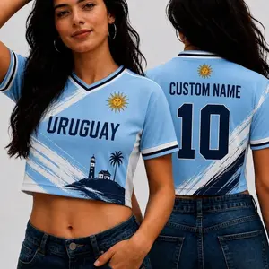 Custom Uruguay Soccer Crop Top Jersey, Personalized Soccer Jersey Crop Tee, Black Bachelorette Outfit, Festival Shirt, Football Fan
