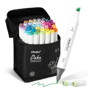 Ohuhu Alcohol Markers: Chisel and Fine Dual Tips - 40 Colors - AP Certificated Double Tipped Art Marker Set for Artists Adults Coloring Illustration -Refillable - Oahu Series of Ohuhu