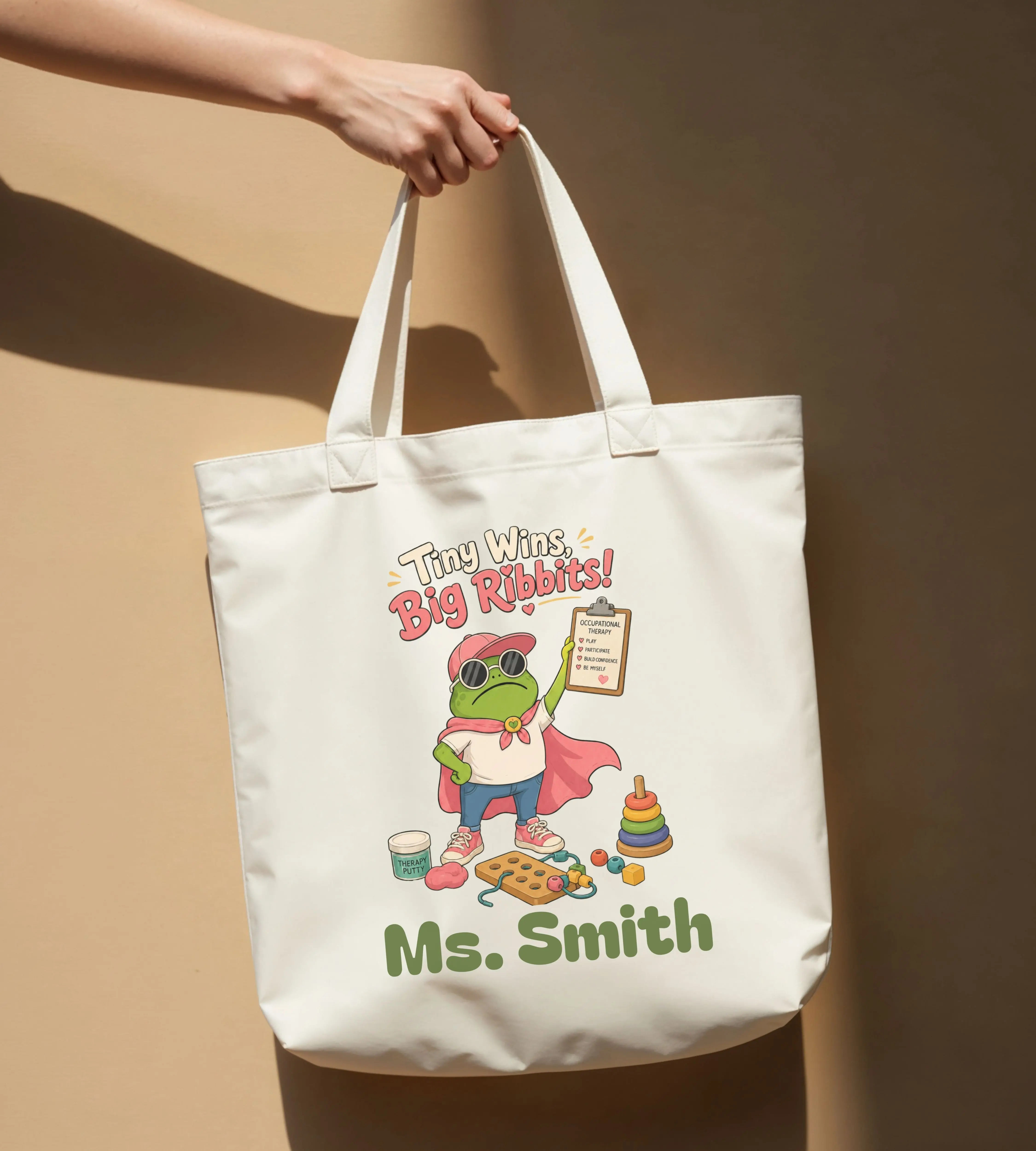 Personalized Occupational Therapist Tote Bag | Tiny Wins Big Ribbits OT Frog Gift