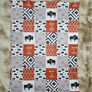 Wild & free cow aztec printed blankets western baby kids blanket