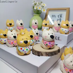 Lune Handmade Wooden Carved West Highland White Terrier Figurine, Cute Hand Painted Polka Dot Scarf Westie Statue, Mini Wood Dog Ornament for Desk Home Decor, 2 Styles Available