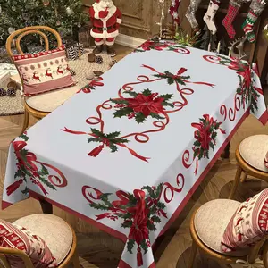 Rectangular Christmas Tablecloth, Poinsettia Design, Holiday Party Decorations, Best Christmas Gift, Festive Dining Table Cover, Party Decoration Supplies
