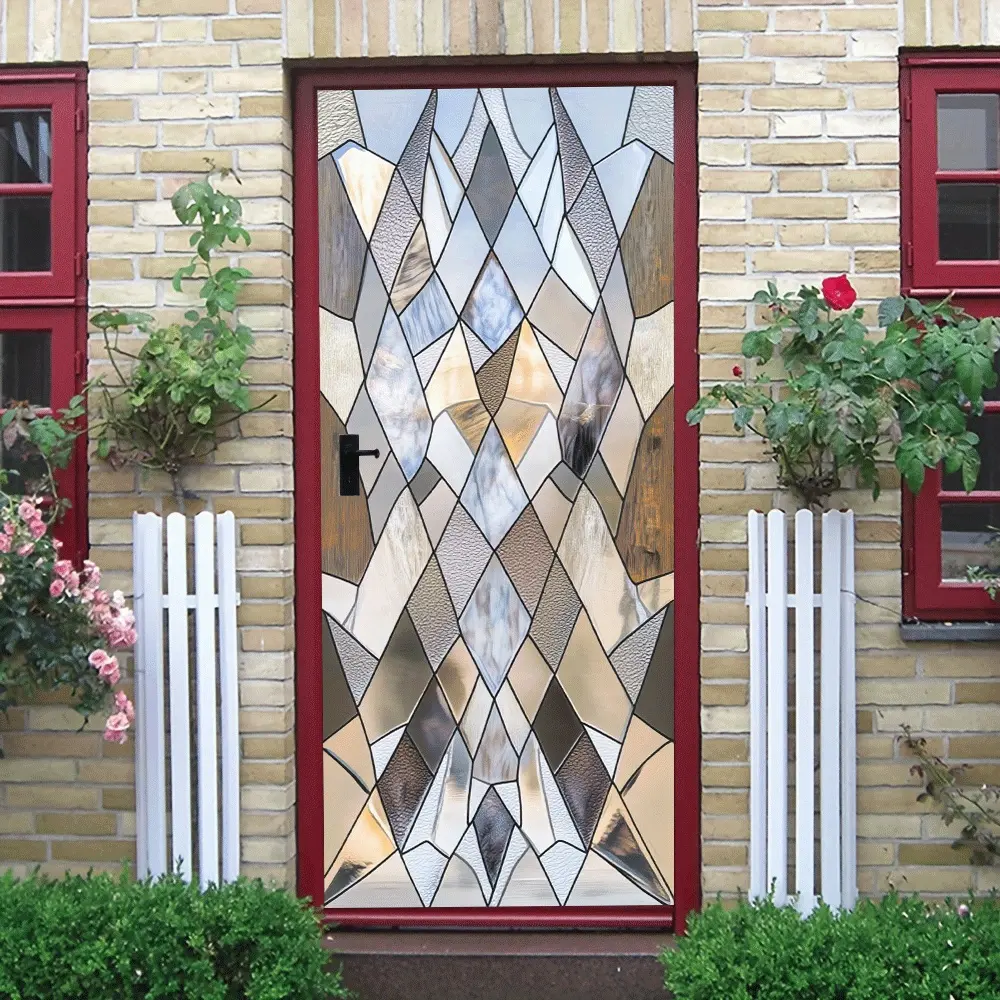 2pcs Vintage Church Stained Glass Static Cling Window Film No Glue Self Adhesive Frosted Privacy Glass Sticker for Bathroom Kitchen Toilet Translucent Opaque Decorative Window Cling Film