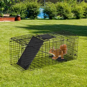 32 Inch Heavy Duty Live Animal Cage Trap Humane Raccoon Cat Trap with Handle Folding Design Black