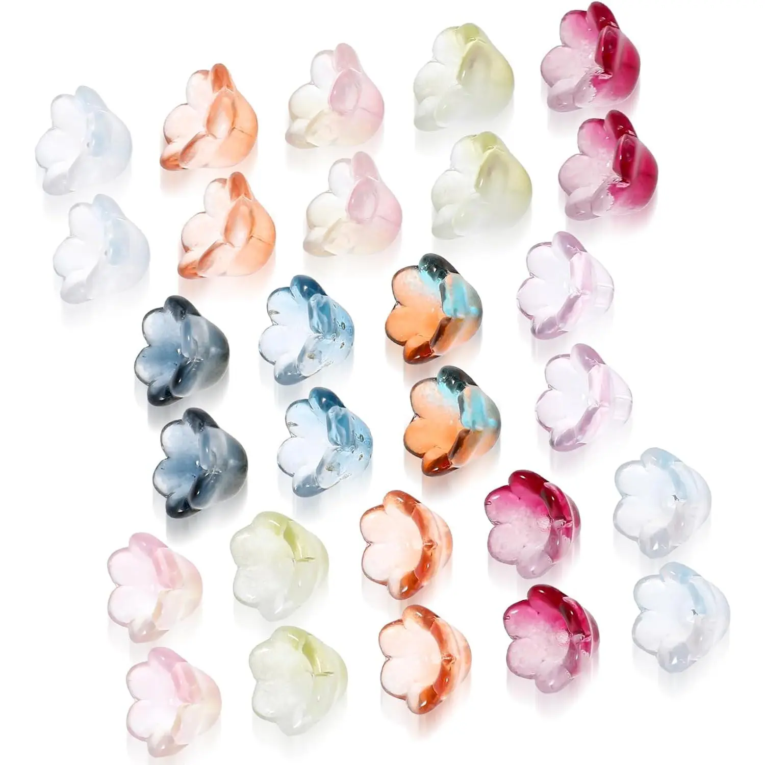 100 count Glass Bell Flower Beads Rainbow Mix Czech Flower Beads Glass Beads for  Making,Gradient Clear Cute Small Glass Beads for Bracelets Making DIY Necklace Decoration Gifts