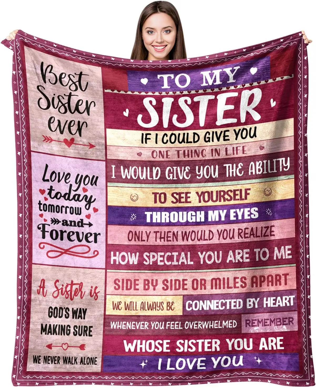 Sister Blanket Gift for Sister for Mothers Day from Brother Big Sister Gifts - to My Sister Blanket for Sofa Bed- Unique Birthday Gift Thank You for S