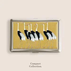 Japanese Vintage Crane Birds Pattern Cigarrette Case Zigarettenetui Wallet Vintage Metal 100s Blunt Holder