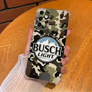 Busch Light Beer Cool Luxury Camouflage Aesthetic Electroplated TPU Casing For SAMSUNG GALAXY A14 A15 A16 A25 A26 A34 A35 A36 A53 A54 A55 A56 4/5G Four Corners Transparent Soft Silicone TPU Gift Shockproof Full Protection Anti-Drop Phone Cases Shell Cover