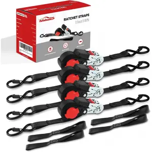 NeatStrap Ratchet Strap with Safety Lock Chromoly S Hooks-1,500lbs Break Strength-Motorcycle, Kayak Ratcheting Straps 1" x 15' Soft Loop Tie-Downs for Pickup Bed,Moving Truck,Trailer(4PK)