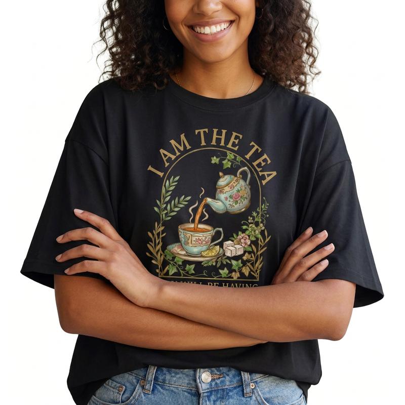 Vintage Floral Teapot I Am the Tea Women's 100% Cotton Graphic T-Shirt Sassy Cottagecore Tee Plus Size