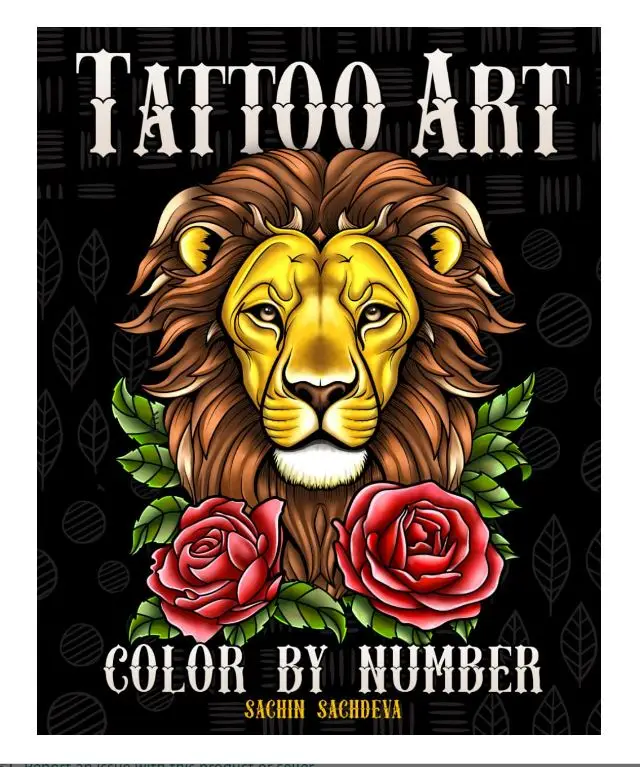 Coloring Book for Adults - Tattoo Art Color by Number with Animals, Flowers, Fantasy, Sea Creatures and Skull for Stress - Modern and Vintage Tattoos