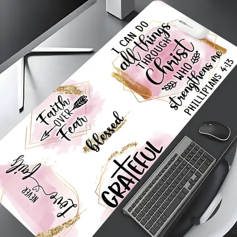 Pink Religious Inspirational Scripture Large Gaming Mouse Pad,Non Slip Mousepad,Aesthetic Desktop Drotection Pad,Washable Rubber Pad Non-Slip Lock Edge Multi-Size Mouse Pad Suitable For Home Office, Home Office Accessory, Good Gift for Family and friends