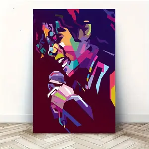 [Framed music fan gift] Vibrant Colorful 1pc Jackson Illustration Canvas Wall Art - 2D Flat Graffiti Style, Fan Room Decor or Gift for Music Fans, Framed Wall Decor