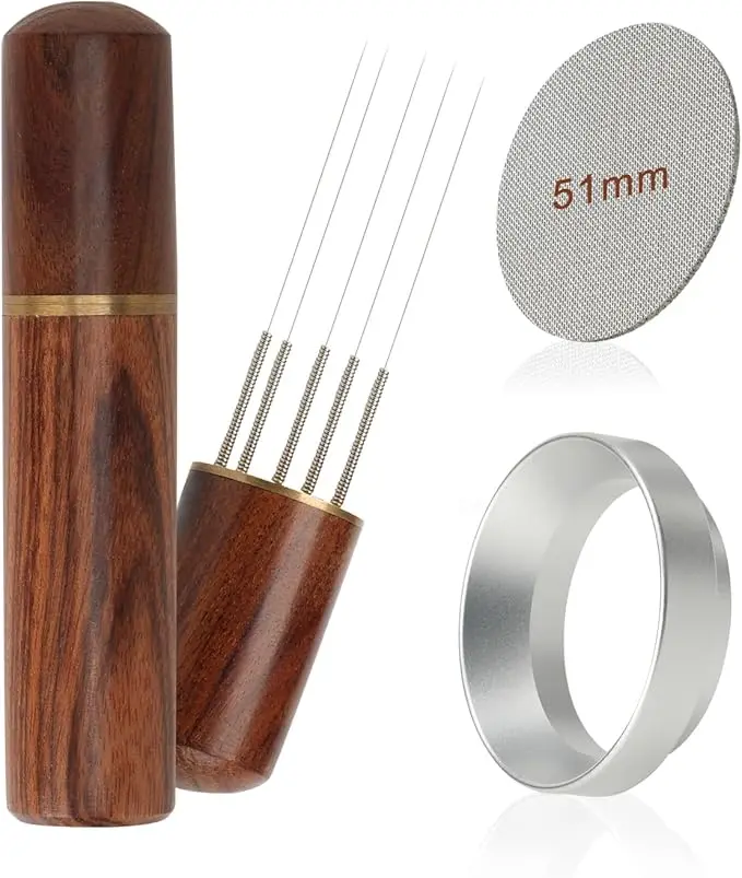 51mm Espresso Accessories Kit, WDT Tool Espresso Dosing Funnel, 51mm Puck Screen, Portafilter Funnel, Coffee Stirrer Distribution Tool for Machines and Portafilter