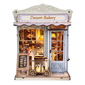 DIY Book Nook Kit 3D Wooden Puzzle Miniature House Bakery with LED Lights, Bookshelf Insert Decor, Cozy Room Decor, Mother's Day Gift for Adults & Teens