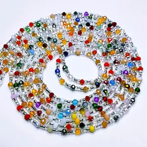 Mixt Crystal Rainbow Color Waistbeads for Women Adornments Body Jewelry Tie on Daily Use Multicolor Beaded Waist Chain.