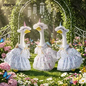 23 Inch Porch Goose Clothes Unicorn Lace Print Dress, Holiday Goose Statue Costume, Garden Decoration, Festive Outdoor Decor, Garden Accessories