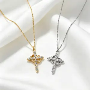 Upgraded Crown Cross Necklace for Women 14K Gold Silver Plated Crown Cross Pendant Non Tarnish Faith Jewelry Christian Religious Layering Necklace Gift for Her Easter Mother’s Day Birthday Graduation and Special Occasions