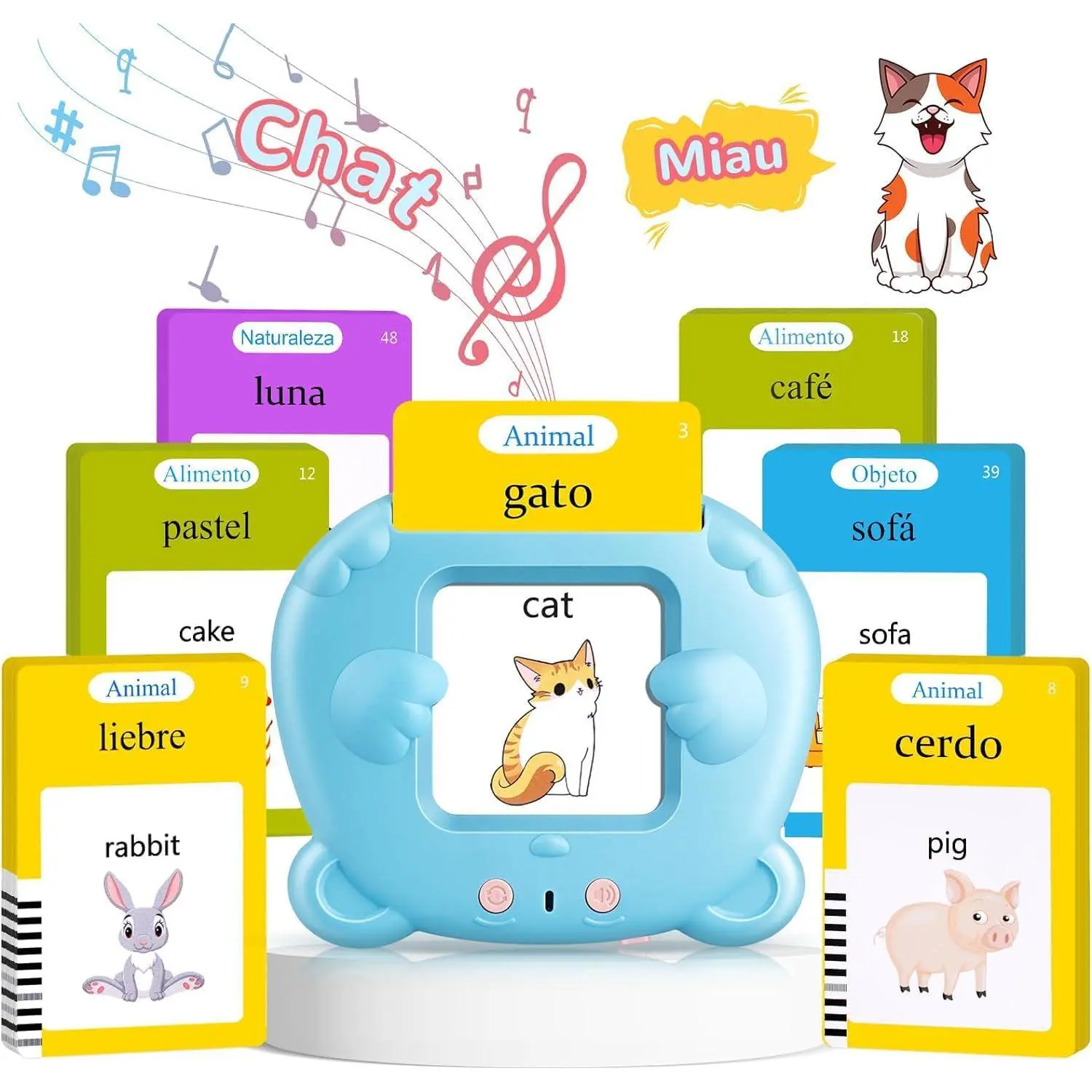 X-ITC47 Bilingual Interactive Spanish-English Talking Flash Cards, 112 Pcs (224 Words English) Montessori Educational Toy with Rechargeable Battery, Bilingual Learning Tool for Toddlers 1-6, Speech Therapy Sensory Gift for Halloween, Thanksgiving, Easter