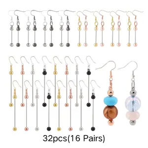 32pcs(16 Pairs) Beadable Earrings, Romantic and Fashionable Handmade Women's Dangle Earrings, DIY Gifts for Female Friends, Coworkers,  Mother's Day Gifts