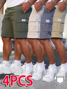 4-Pack Men’s Cargo Shorts – Multiple pockets, durable fabric, adjustable drawstring waist, non-stretch polyester; suitable for summer and casual wear, ideal for outdoor adventures and everyday leisure.