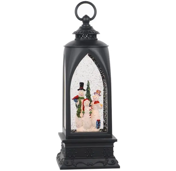 Eldnacele 12” Christmas Snow Globe Lantern Snowman with Music & Timer, USB Lined/Battery Operated Lighted Water Glittering Lantern for Christmas Festival Decoration Gifts – Snowman