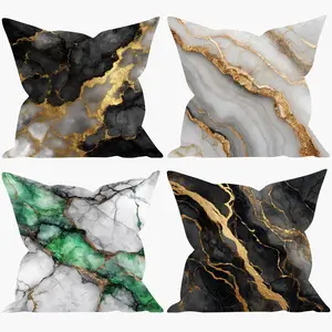 Marble Print Cushion Covers without Fillers (Set of 4), Square Throw Pillow Covers, Durable Cushions, Home Decor Accessories for Living Room and Bedroom