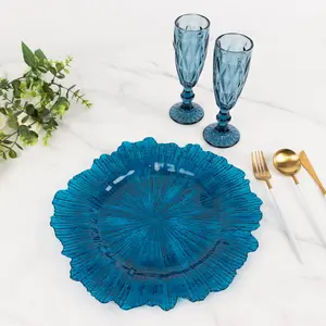 6-Pack Acrylic Plastic Charger Plates 13" Round Transparent Navy Blue Reef Design - Decorative Dinner Charger Tableware