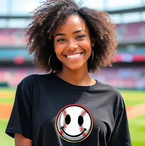 Baseball Smiley Face T-Shirt - Everything Baseball Sports Gift - Adult S-5X Short Sleeve Tee Shirt