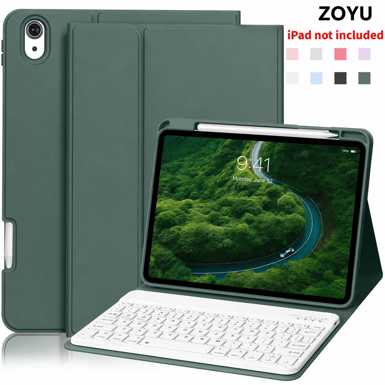 【TikTokShopHolidayHaul】Zoyu iPad Keyboard Case with Pencil Holder for 10.9" 10th Gen iPad/Air4/5th 11 inch Magnetic Adsorption Detachable Keyboard ipad pro 13-inch m4 11-inch a16 wake function smart keyboard case Holographic Fall Kindle