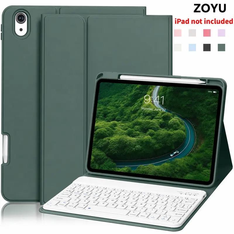 ZOYU Magnetic Protective Case with Wireless Keyboard for iPad – Features a Detachable Bluetooth Keyboard and Available in 7 Colors. Compatible with iPad (10th/11th/12th Gen), iPad Air (4th–9th Gen), and iPad Pro (1st Gen). 2026 Latest Model.
