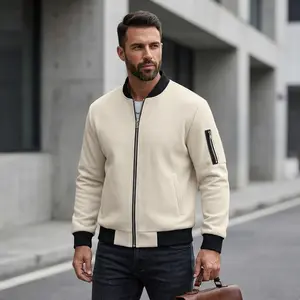 Men'S Waffle Knit Bomber Jacket Stand Collar Full Zip Side Pockets Thickened Fleece Lined Classic Solid Color Coat For Men Young Men Adult Men Casual Daily Wear Spring Fall Street Style Weekend Outings Versatile Warm Comfortable
